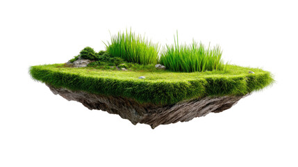 Fototapeta premium Floating Green Island: A serene scene showcasing a meticulously rendered, floating island abundant with lush green grass, a testament to nature's artistry. 