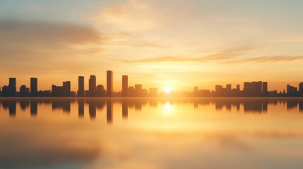 Fototapeta premium City skyline at golden hour reflection