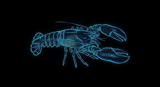 glowing blue lobster on black background clip art preview