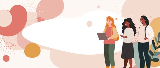 Diverse group of young adult women working together using laptop and smartphone in a modern office Concept of teamwork, collaboration, and successful business