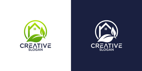 leaf and house logo vector design