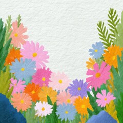 Obraz premium A painting of a field of flowers with a white background
