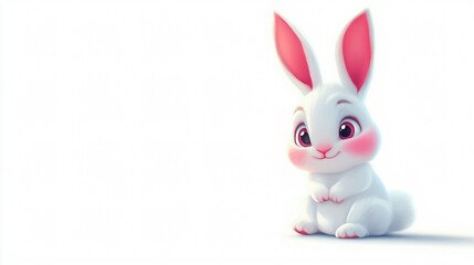 White Cute Bunny Rabbit Isolated on a White Background