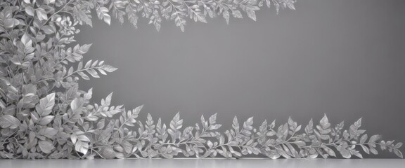 Intricate silver leaf border, shimmering, elegant foliage  Subtle lace details , art, luxury, shimmer