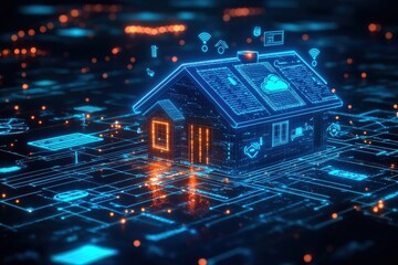 Digital futuristic concept of AI-driven smart home technology