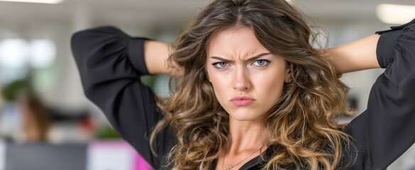 Fototapeta premium Frustrated businesswoman adjusting her hair