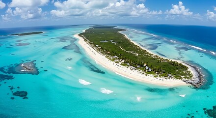 Aerial View of Tropical Island with Turquoise Water and White Sand Beach