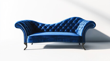 Luxurious emerald blue velvet sofa with elegant styling and shadow effect on white background