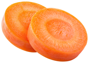 Carrot slice png. Carrot slices on transparent background. Perfect retouched cut carrot no background. Top view. Transparent png. Full depth of field.