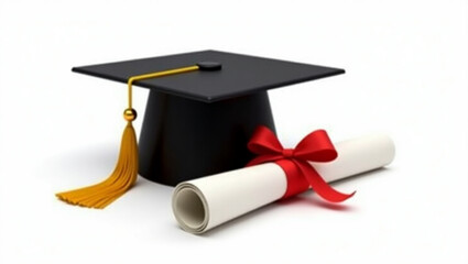 Graduation cap and diploma with red ribbon isolated on white background celebrating academic achievement created with generated ai