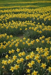 Obraz premium Lush green field bursting with cheerful daffodils in full bloom , sunny, wildflower