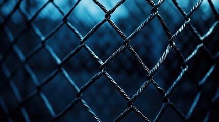 Fototapeta premium Close-up of dark metal chain link fence