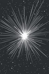 Bright white starburst explosion with radiating light beams on a dark cosmic background