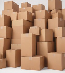Obraz premium Various sizes of empty brown cardboard boxes against a bright white backdrop , empty, light