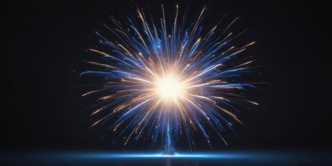 Fototapeta premium Vibrant blue firework explosion, dark starlit background Isolated , shine, isolated fireworks