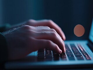Hands typing on laptop keyboard
