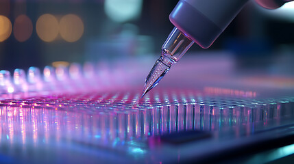 A robotic arm in a high tech AI powered gene editing lab, performing CRISPR-based genetic modifications, Bio-tech style