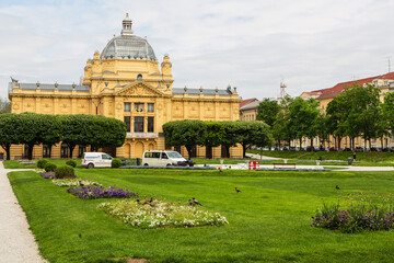 Zagreb, Croatia - 8 May 2023: Beautiful Art Pavillion in spring