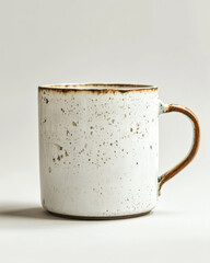 Blank white metal mug with soft neutral grey background for stylish mockup use