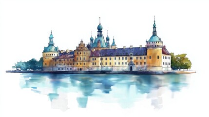 Kronborg Castle. Kronborg Castle hand drawn watercolor illustration