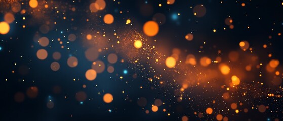 Fototapeta premium Dark charcoal background with glowing amber particles along parametric curves and motion blur effect, dynamic tech conference title sequence concept 