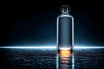 Smooth, clear glass bottle with soft light reflecting on its surface, minimalist style.


