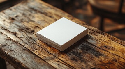 Fototapeta premium White Textured Block on Rustic Wooden Surface in Warm Lighting