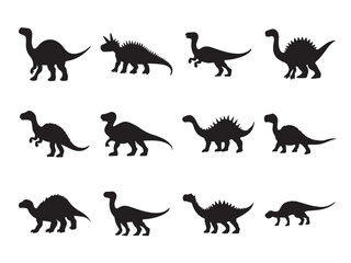 Set of armored dinosaurs silhouette