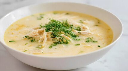 Creamy Avgolemono Soup with Fresh Herbs and Shredded Chicken Perfect for Comfort Food Lovers
