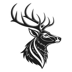 Silhouette Deer Head with Antlers Black and White Style Detailed