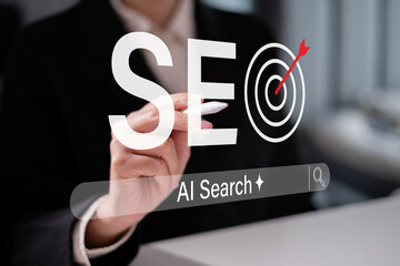 Businessman working SEO search engine optimization web cyberspace marketing strategy technology...