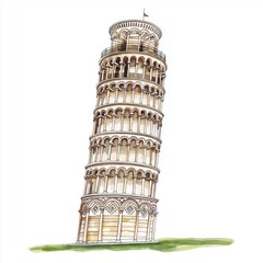 Leaning Tower of Pisa. Leaning Tower of Pisa hand drawn watercolor illustration