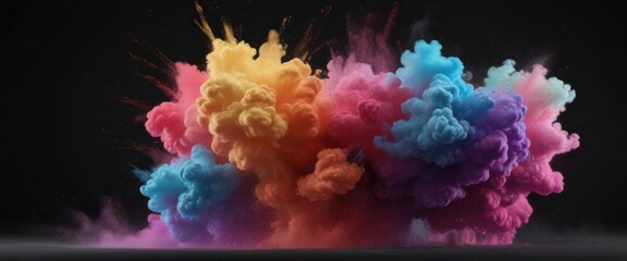 Multicolored powder cloud against pure black  Excitement and celebration captured , powder, powerful, passion
