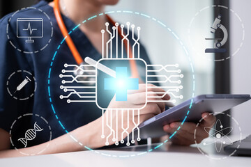 Doctor medical technology innovation artificial intelligence healthcare hospital science digital futuristic concept
