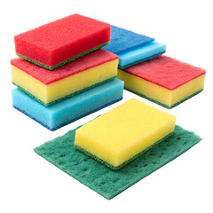 Colorful Cleaning Sponges: Multi-Colored Kitchen Cleaning Supplies on transparent background