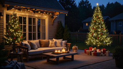 Fototapeta premium living room with christmas tree and fireplace