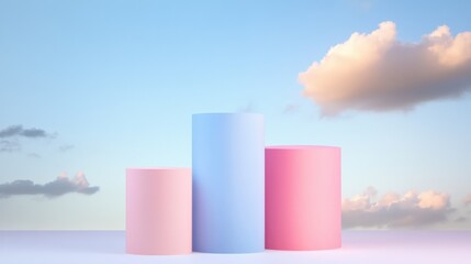 Pastel pedestals with sky and clouds