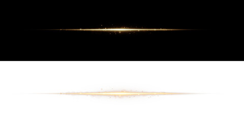 Light effect of movement of golden neon lines. Horizontal lines. Speed ​​effect on a transparent background. Lines of light, speed and movement.PNG © kulinskaia