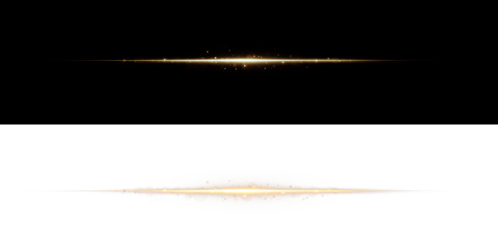 Light effect of movement of golden neon lines. Horizontal lines. Speed ​​effect on a transparent background. Lines of light, speed and movement.PNG