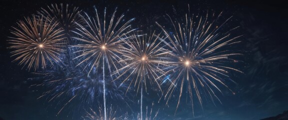 Obraz premium Vibrant blue fireworks burst against a starlit night sky , vivid, sparkler, universe