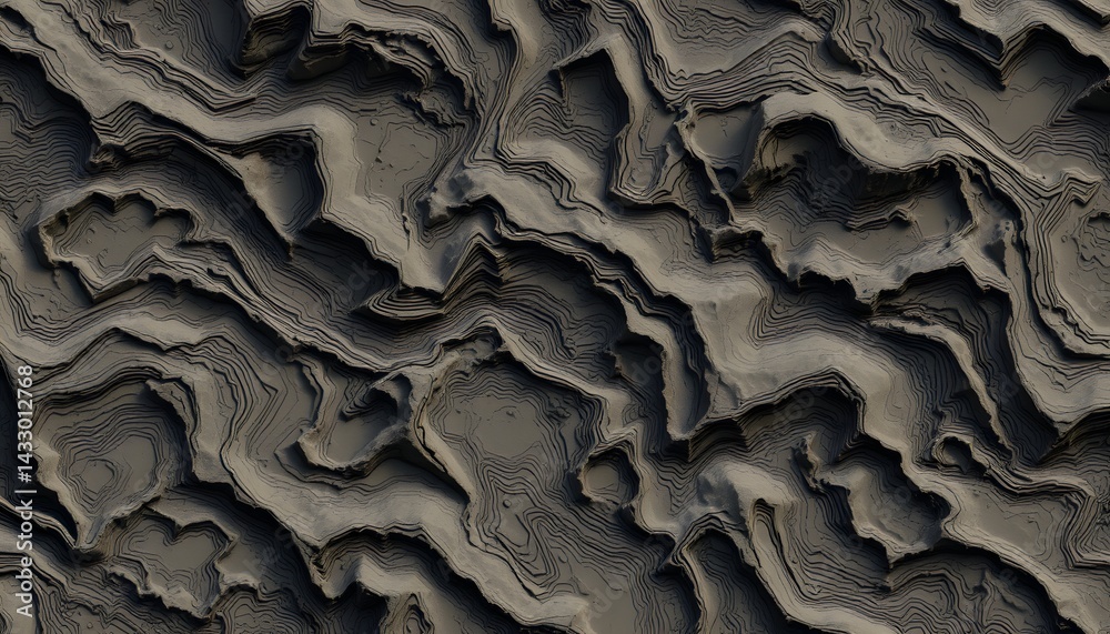 Poster unique and intricate erosion patterns creating a very dark textured surface on rock