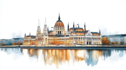 Fototapeta premium Parliament Building in Budapest. Parliament Building in Budapest hand drawn watercolor illustration