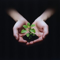 Hands holding a new plant