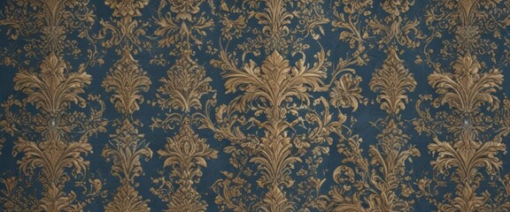 Subtle blue and gold damask, intricate floral details  Luxurious seamless wallpaper texture ,  subtle,  baroque