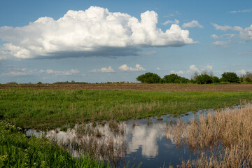 Lakeside lanscape with cloudy sky