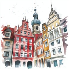 Obraz premium Riga Old Town. Riga Old Town hand drawn watercolor illustration