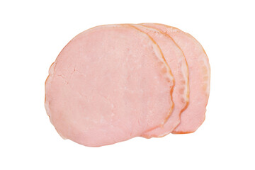 Stack of smoked pork loin ham slice arranged isolated on transparent background