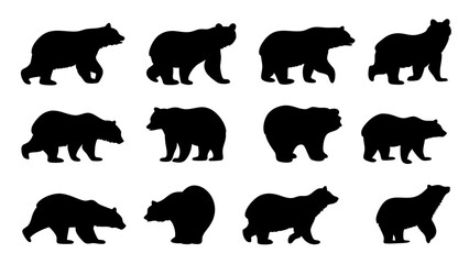 set of bear silhouette vector on tranparent background