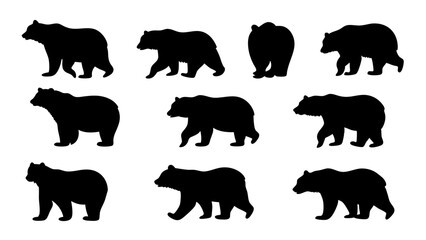 set of bear silhouette vector on tranparent background