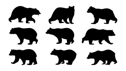 set of bear silhouette vector on tranparent background